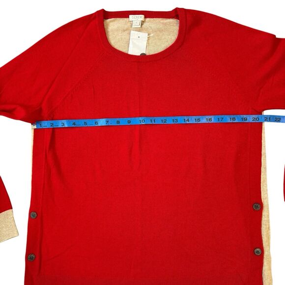 J.Crew Sweater Womens SZ L Bright Red Orange Color Block Wool Side Button Preppy - Picture 7 of 12